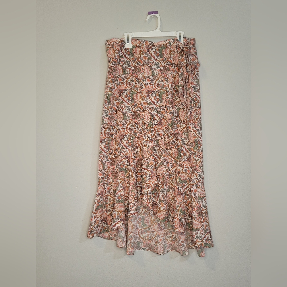 Max Studio Green and Tan A-Line Pleated Maxi Skirt